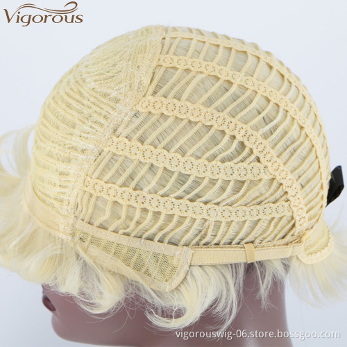 Vigorous synthetic hair fiber wigs glueless perruque machine made pixie cut short blonde curls hair for black women